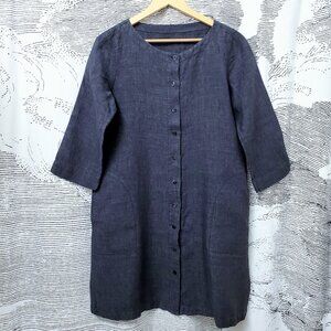 Eileen Fisher Linen Delave Shirtdress in Dusk Blue
